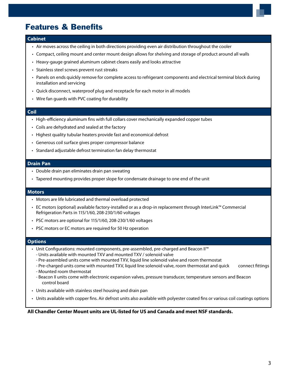 Features & benefits | Heatcraft Refrigeration Products Air Defrost TLH User Manual | Page 3 / 8