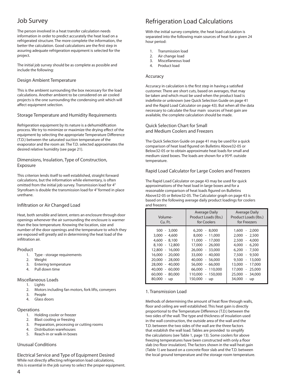 Job survey, Refrigeration load calculations | Heatcraft Refrigeration Products H-ENGM0408 User Manual | Page 4 / 44