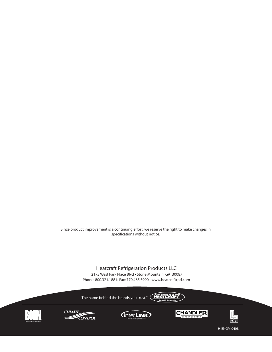 Heatcraft refrigeration products llc | Heatcraft Refrigeration Products H-ENGM0408 User Manual | Page 44 / 44