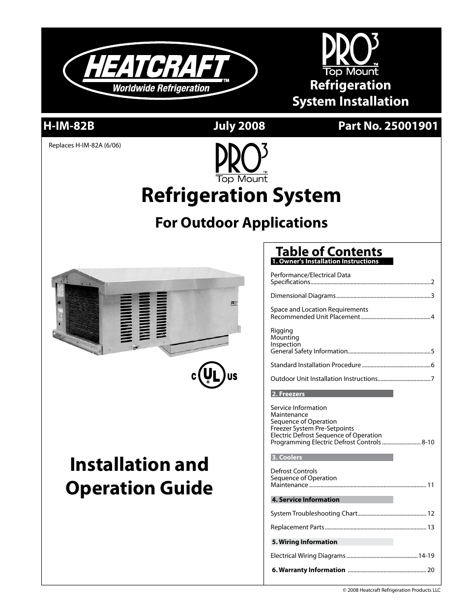 Heatcraft Refrigeration Products Refrigeration System H-IM-82B User Manual | 20 pages