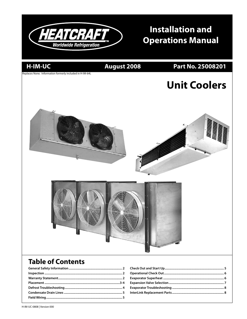 Heatcraft Refrigeration Products Unit Coolers H-IM-UC User Manual | 8 pages