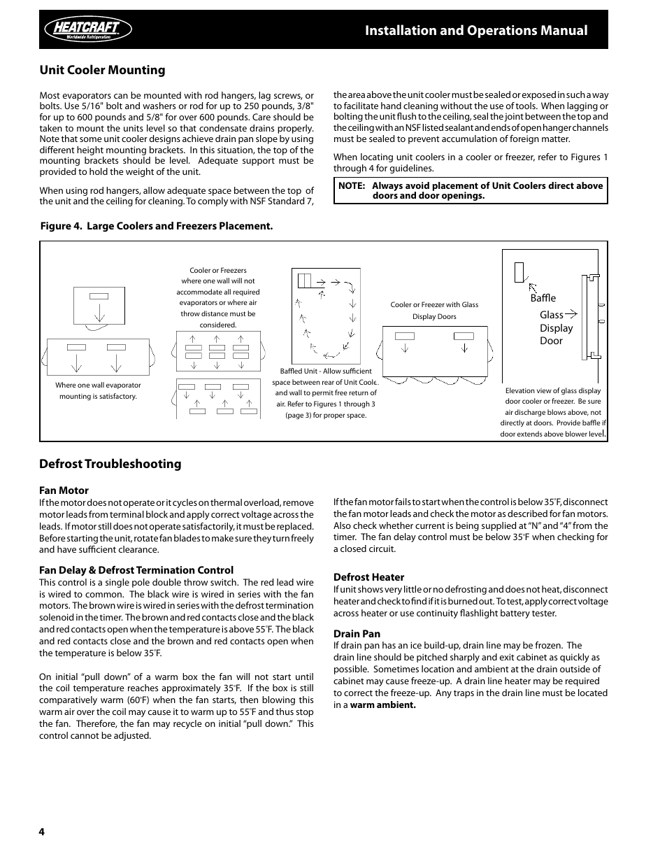 Installation and operations manual, Unit cooler mounting, Defrost troubleshooting | Heatcraft Refrigeration Products Unit Coolers H-IM-UC User Manual | Page 4 / 8
