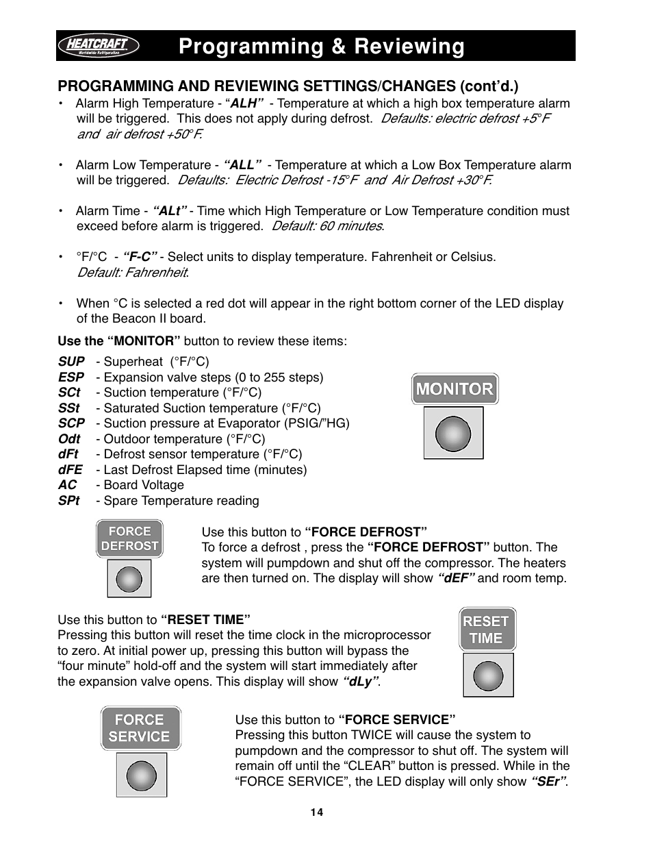 Monitoring items, Programming & reviewing | Heatcraft Refrigeration Products H-IM-79B User Manual | Page 14 / 36