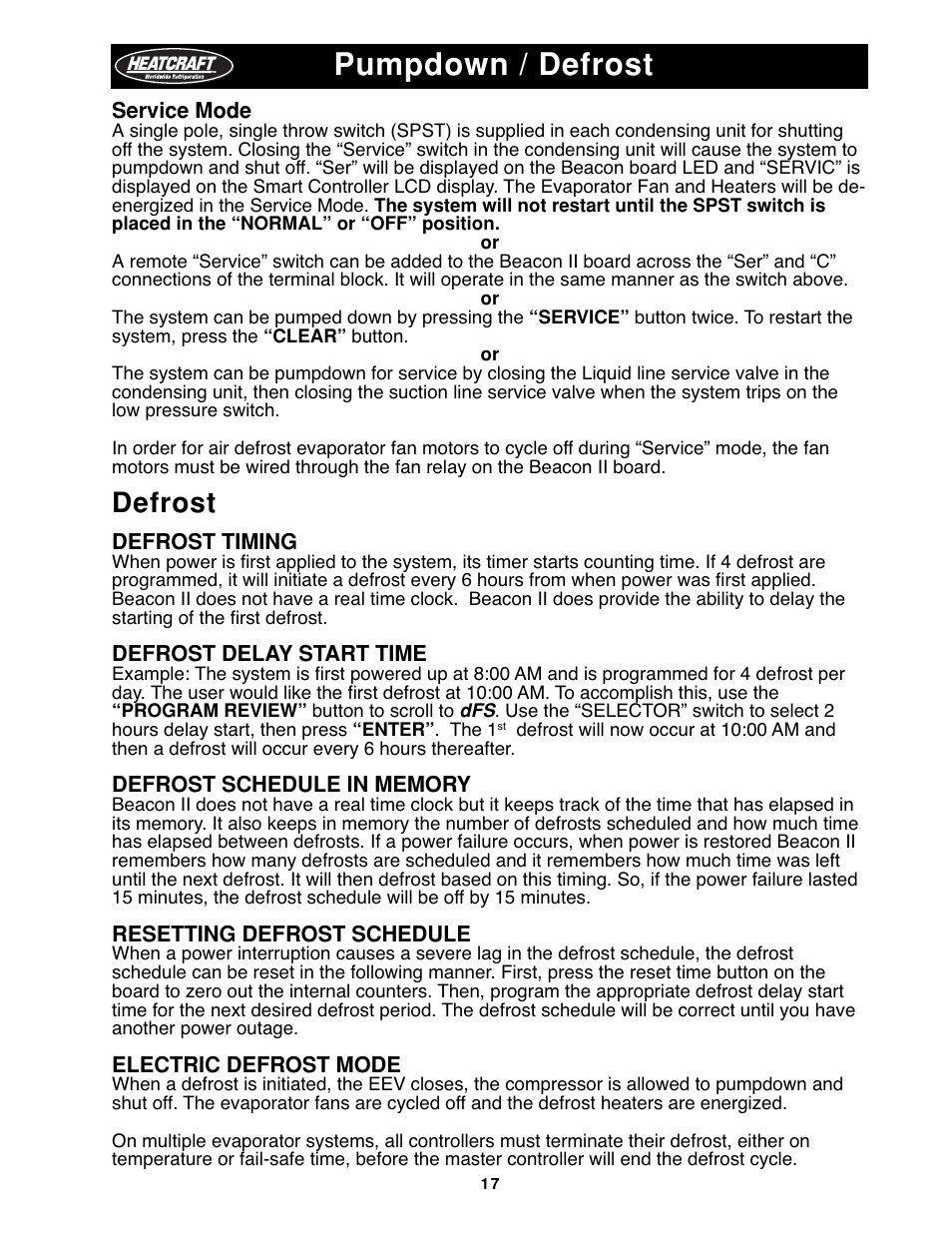 Defrost -18, Pumpdown / defrost, Defrost | Heatcraft Refrigeration Products H-IM-79B User Manual | Page 17 / 36