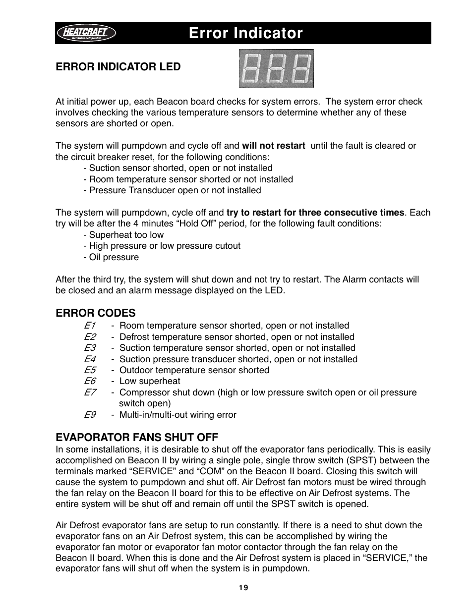 Error indicator | Heatcraft Refrigeration Products H-IM-79B User Manual | Page 19 / 36