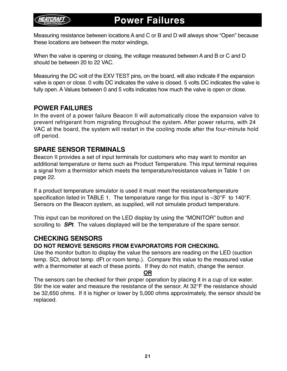 Power failures | Heatcraft Refrigeration Products H-IM-79B User Manual | Page 21 / 36