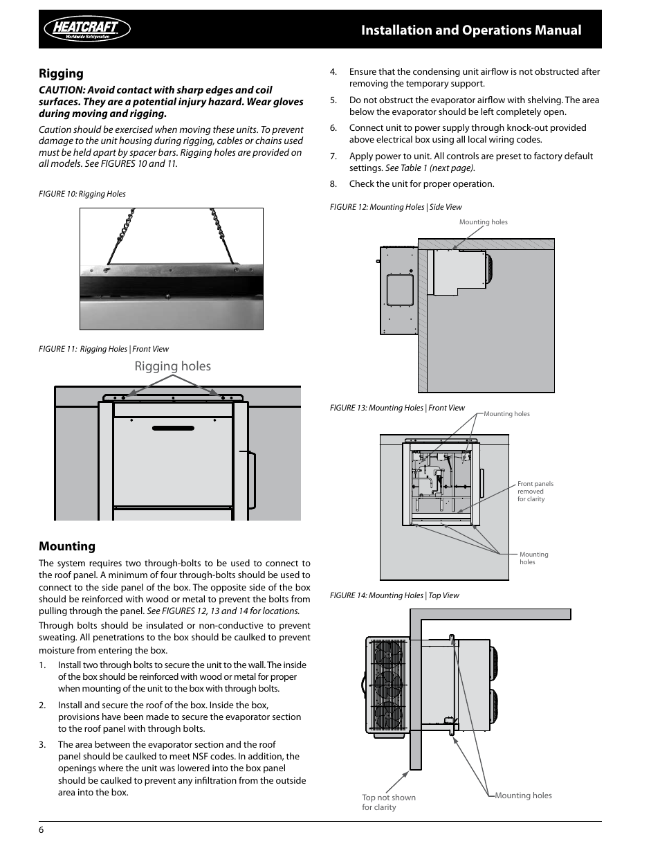 Installation and operations manual, Rigging holes, Rigging | Mounting | Heatcraft Refrigeration Products PRO3 User Manual | Page 6 / 24