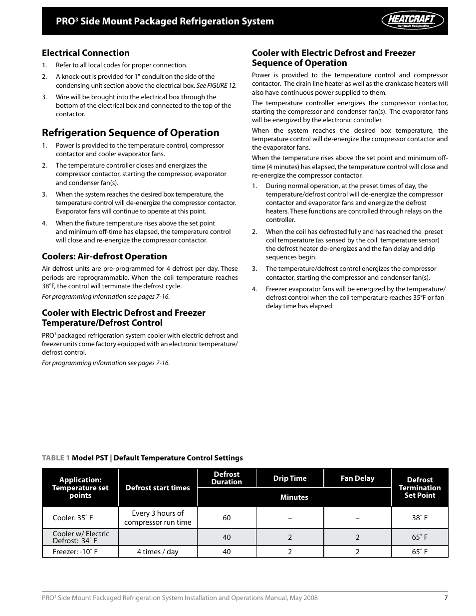 Refrigeration sequence of operation, Side mount packaged refrigeration system | Heatcraft Refrigeration Products PRO3 User Manual | Page 7 / 24