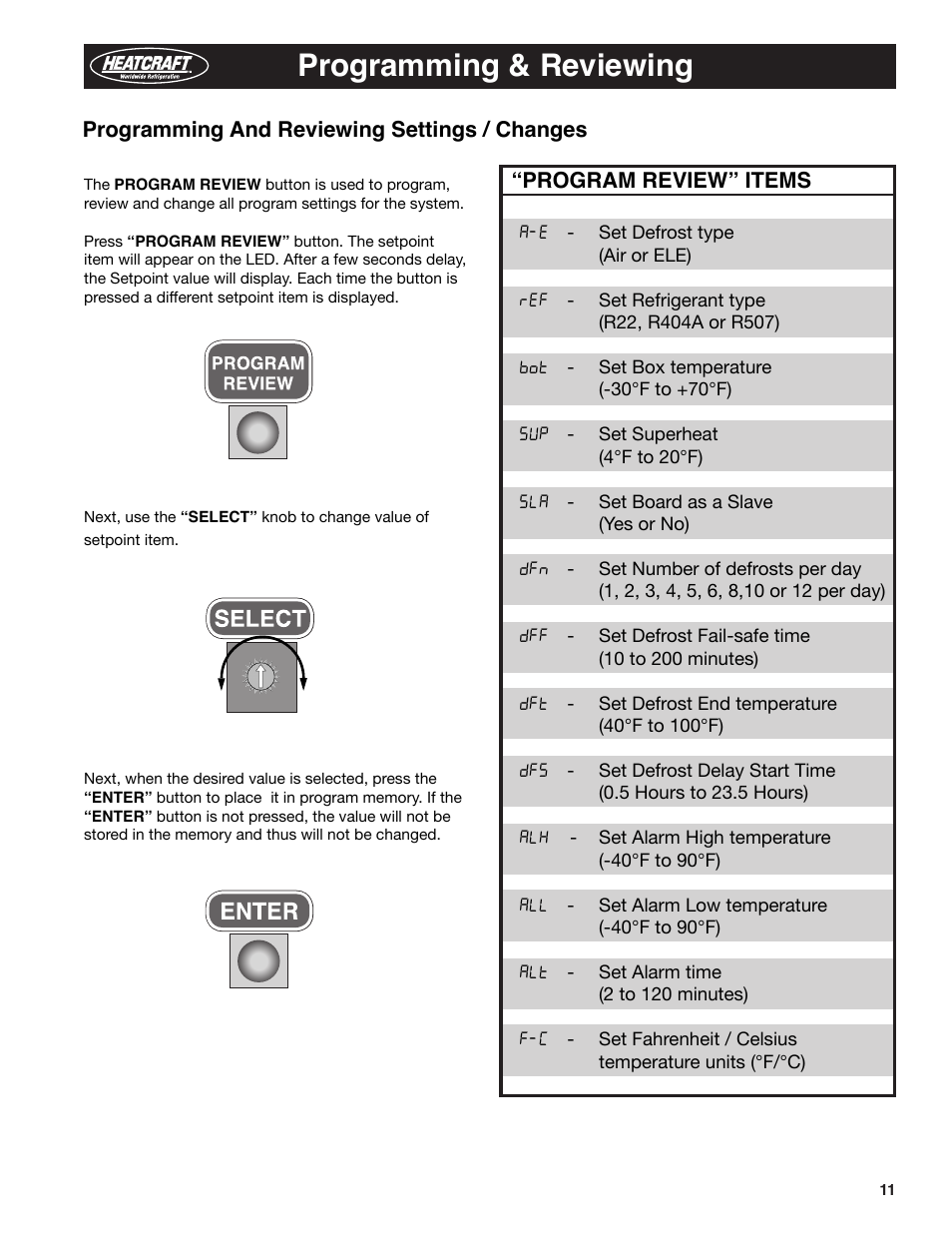 Programming & reviewing | Heatcraft Refrigeration Products BEACON II H-IM-79E User Manual | Page 11 / 36