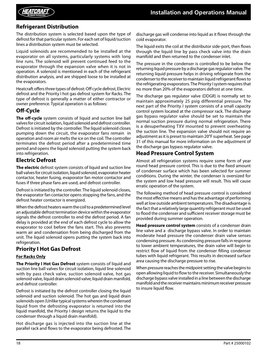 Off-cycle, Electric defrost, Priority i hot gas defrost | Head pressure control system | Heatcraft Refrigeration Products PARALLEL COMPRESSOR SYSTEMS 25000102 User Manual | Page 18 / 36