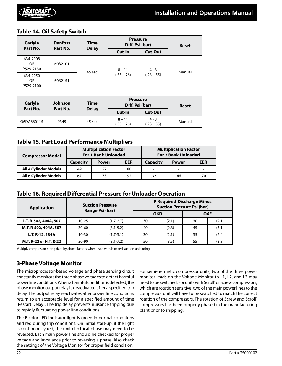 Installation and operations manual, Phase voltage monitor | Heatcraft Refrigeration Products PARALLEL COMPRESSOR SYSTEMS 25000102 User Manual | Page 22 / 36