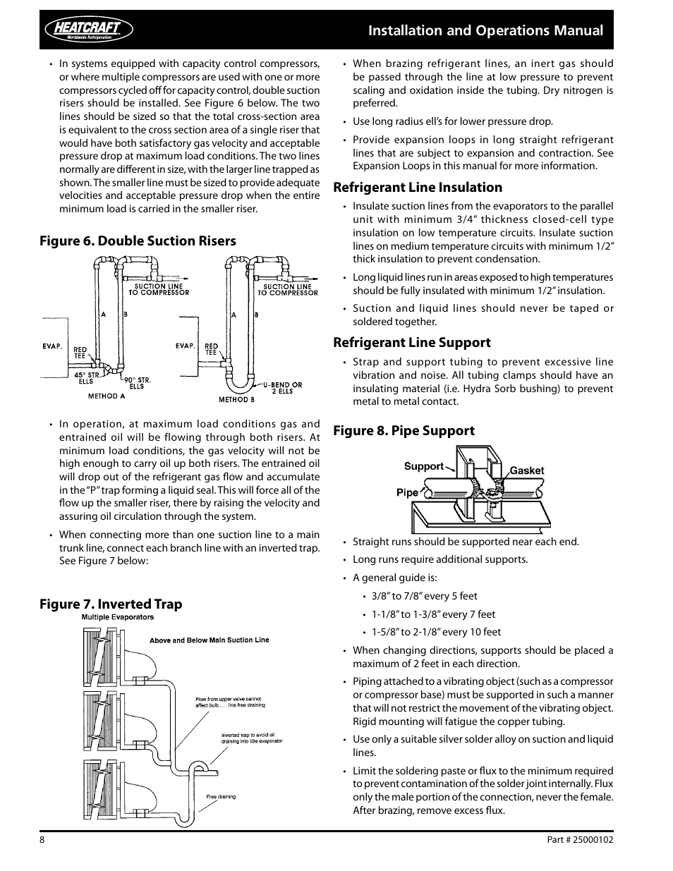 Installation and operations manual, Refrigerant line insulation, Refrigerant line support | Heatcraft Refrigeration Products PARALLEL COMPRESSOR SYSTEMS 25000102 User Manual | Page 8 / 36