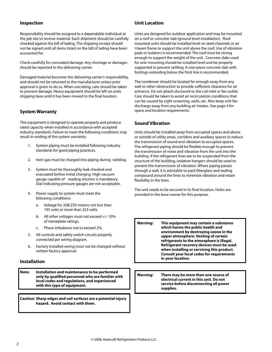 Heatcraft Refrigeration Products Air-Cooled Condensers none User Manual | Page 2 / 20