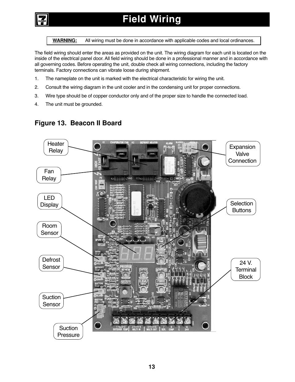 Field wiring, Figure 13. beacon ii board | Heatcraft Refrigeration Products II User Manual | Page 13 / 48