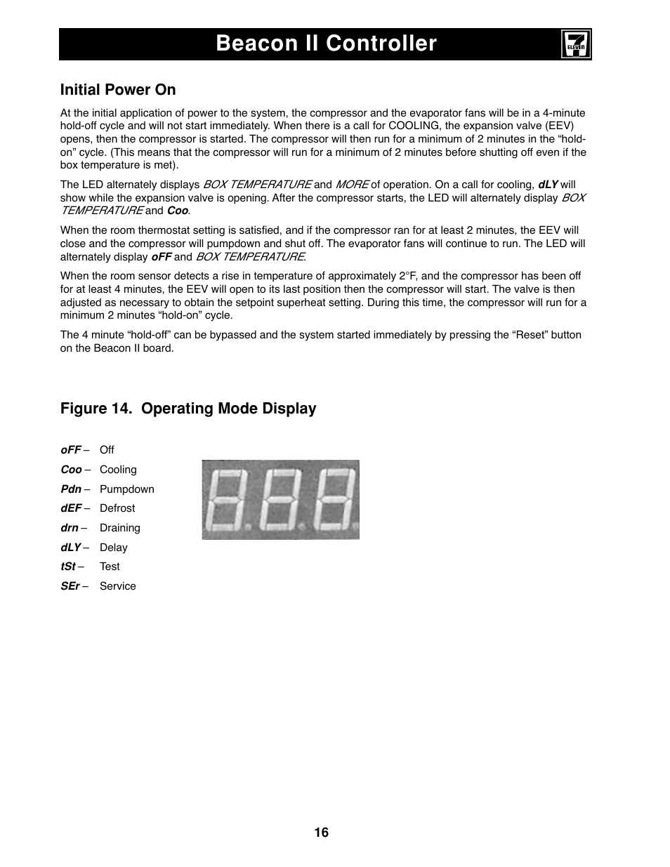Beacon ii controller, Initial power on, Figure 14. operating mode display | Heatcraft Refrigeration Products II User Manual | Page 16 / 48
