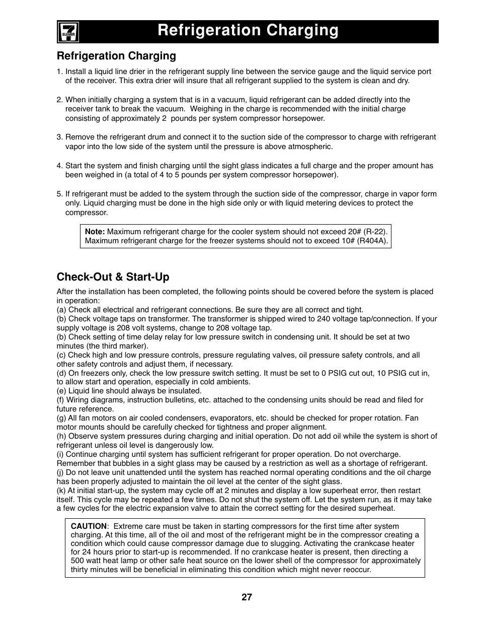 Refrigeration charging, Check-out & start-up | Heatcraft Refrigeration Products II User Manual | Page 27 / 48