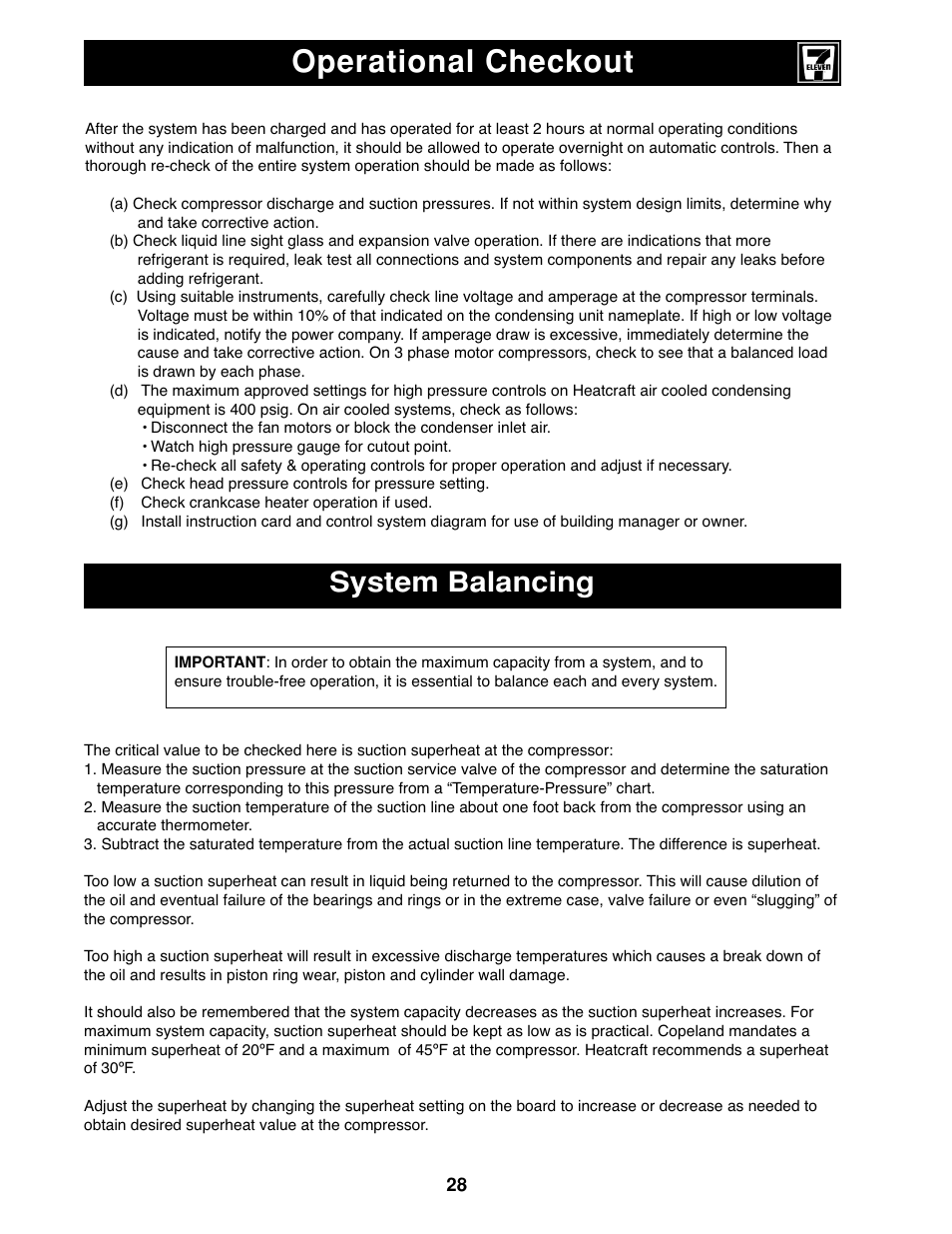 Operational checkout, System balancing | Heatcraft Refrigeration Products II User Manual | Page 28 / 48