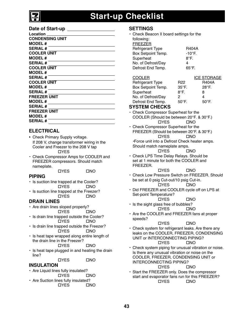 Start-up checklist | Heatcraft Refrigeration Products II User Manual | Page 43 / 48