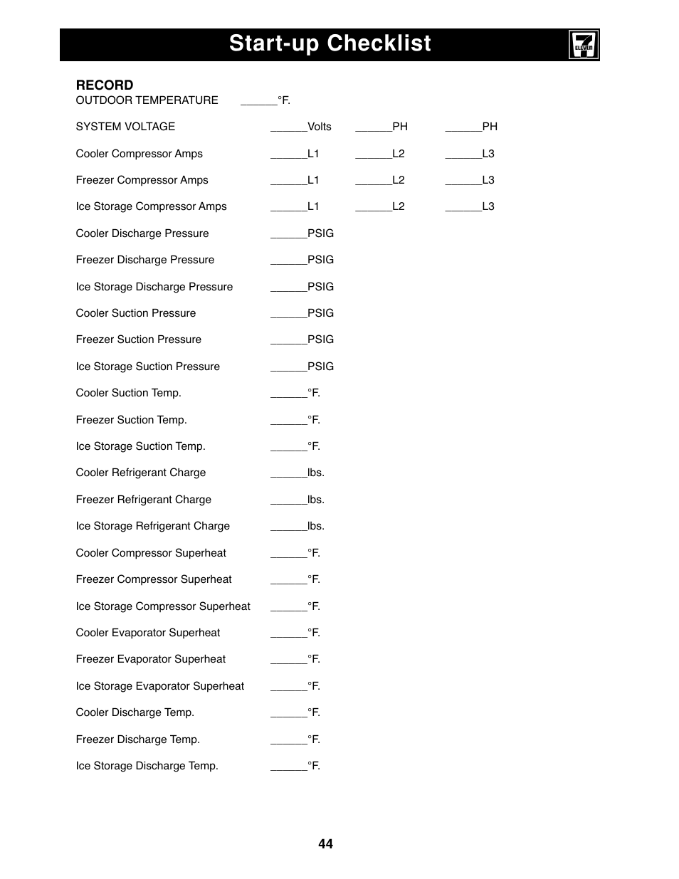 Start-up checklist | Heatcraft Refrigeration Products II User Manual | Page 44 / 48