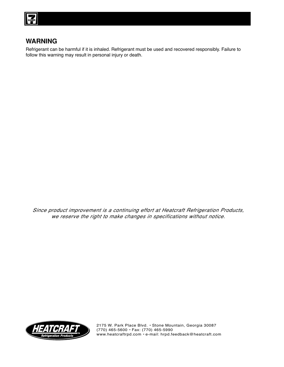 Warning | Heatcraft Refrigeration Products II User Manual | Page 48 / 48