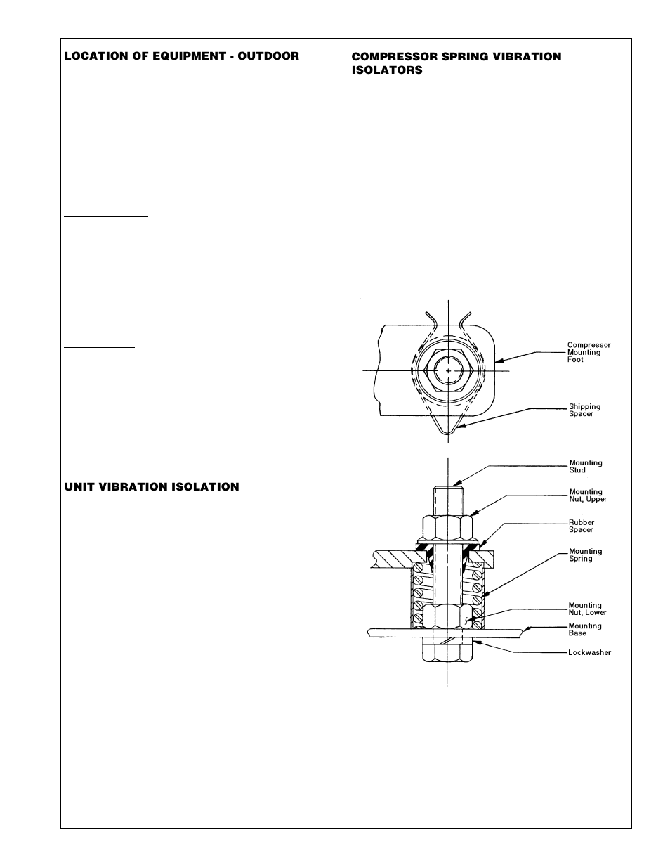 Location of equipment - outdoor, Ground mounting, Roof mounting | Unit vibration isolation, Compressor spring vibration isolators, Figure 3. spring mount | Heatcraft Refrigeration Products H-IM-72A User Manual | Page 5 / 36
