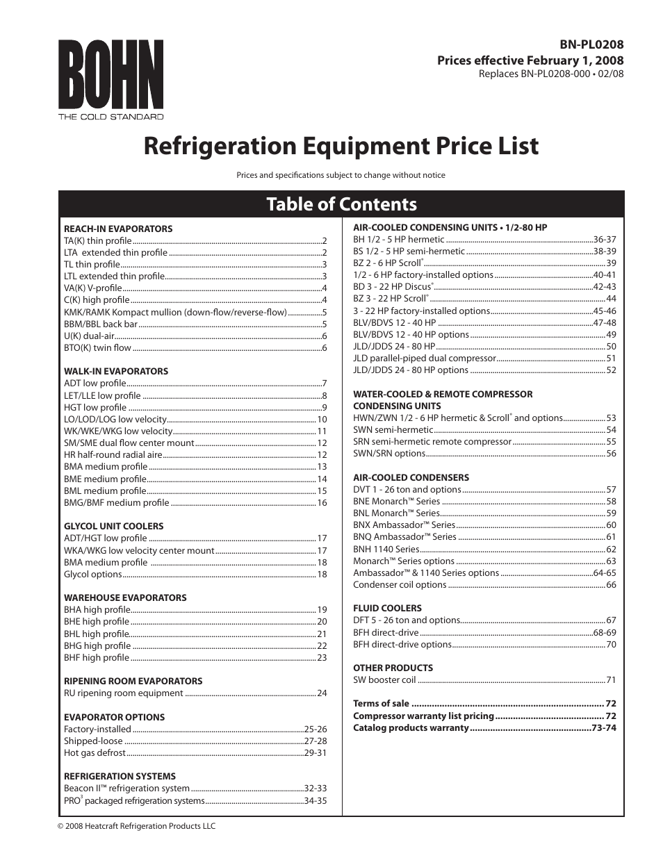 Heatcraft Refrigeration Products BN-PL0208 User Manual | 76 pages