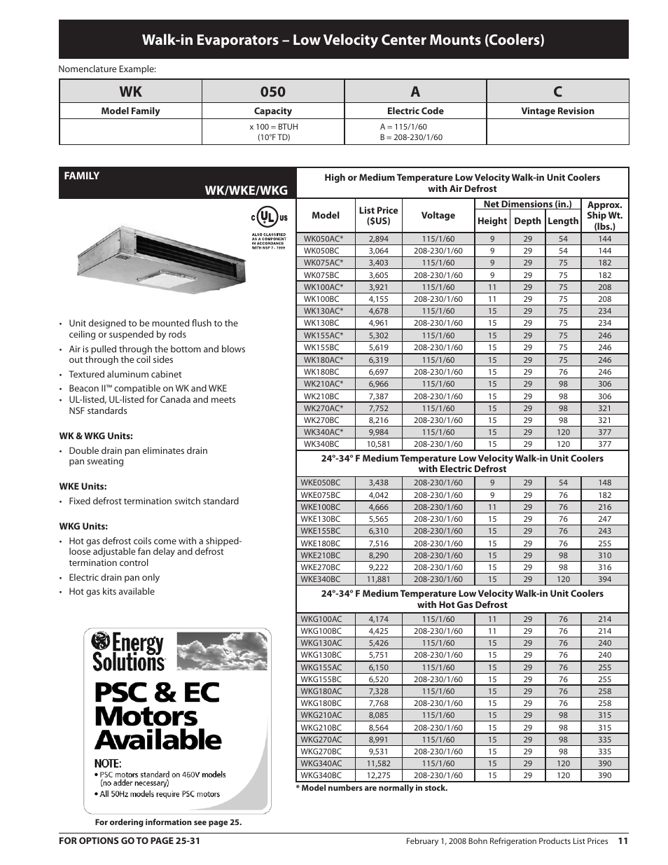 Wk 00 a c, Wk/wke/wkg | Heatcraft Refrigeration Products BN-PL0208 User Manual | Page 11 / 76
