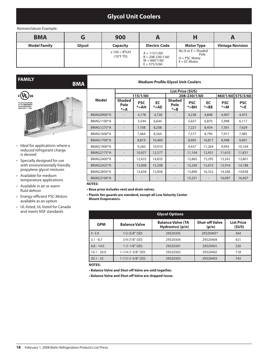 Glycol unit coolers, Bma g 900 a h a, Family | Heatcraft Refrigeration Products BN-PL0208 User Manual | Page 18 / 76