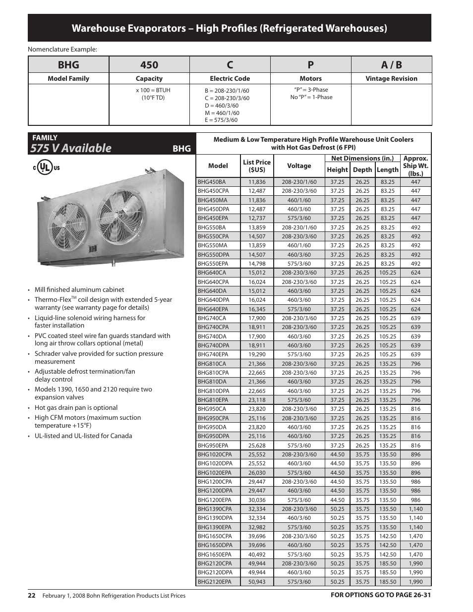 575 v available | Heatcraft Refrigeration Products BN-PL0208 User Manual | Page 22 / 76