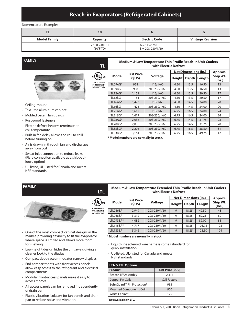 Reach-in evaporators (refrigerated cabinets) | Heatcraft Refrigeration Products BN-PL0208 User Manual | Page 3 / 76