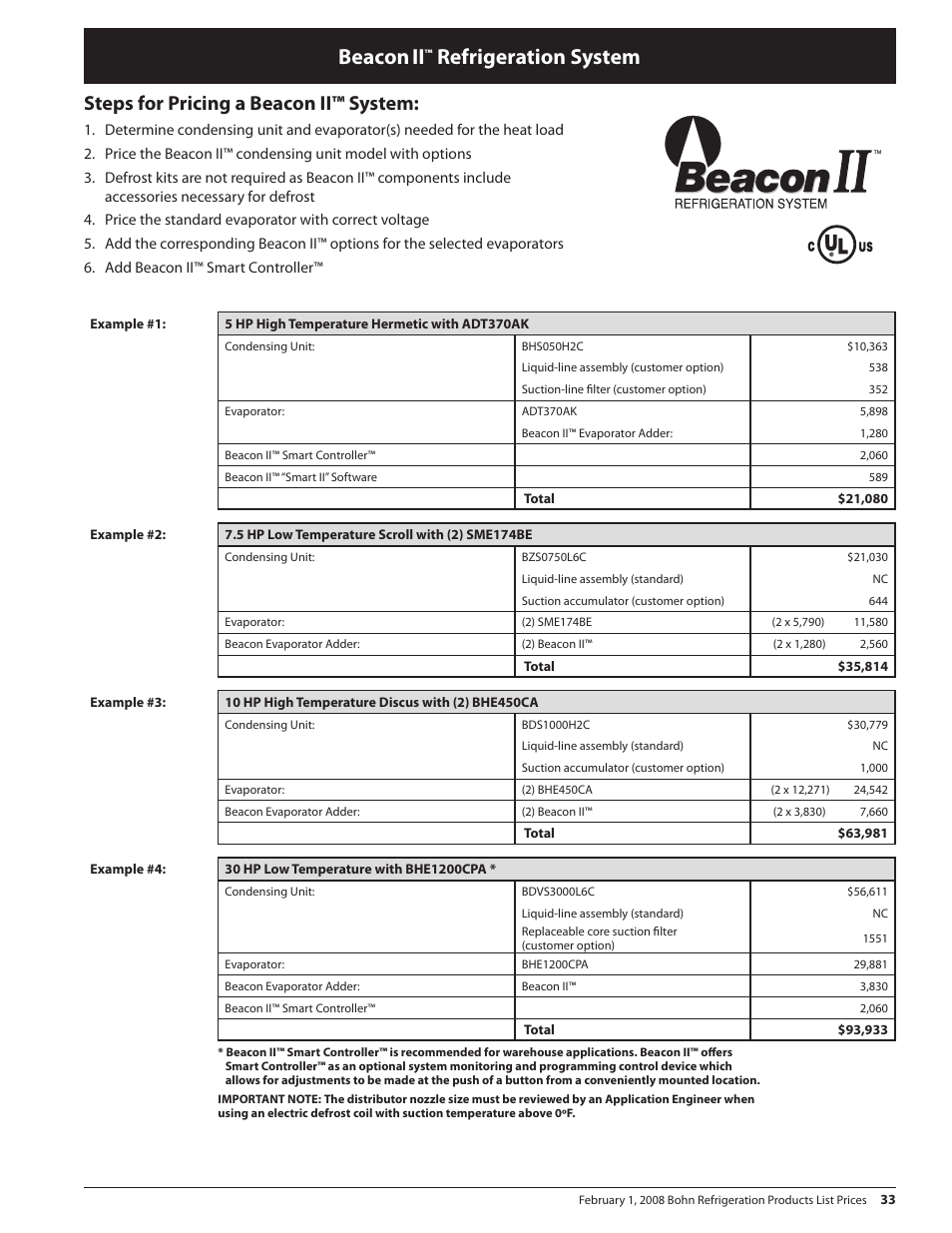 Beacon, Refrigeration system, Steps for pricing a beacon ii™ system | Heatcraft Refrigeration Products BN-PL0208 User Manual | Page 33 / 76