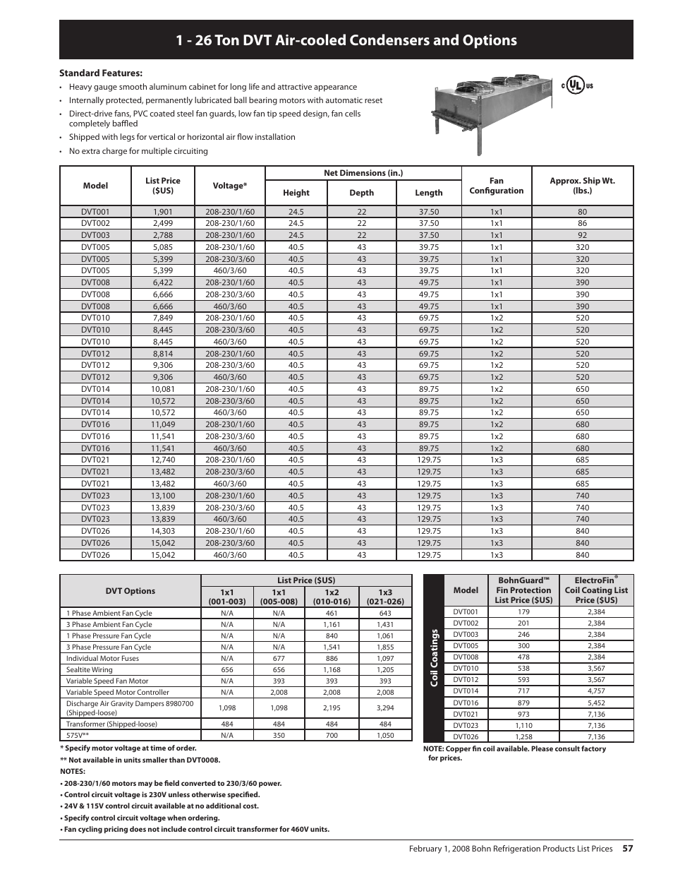 1 - 26 ton dvt air-cooled condensers and options | Heatcraft Refrigeration Products BN-PL0208 User Manual | Page 57 / 76