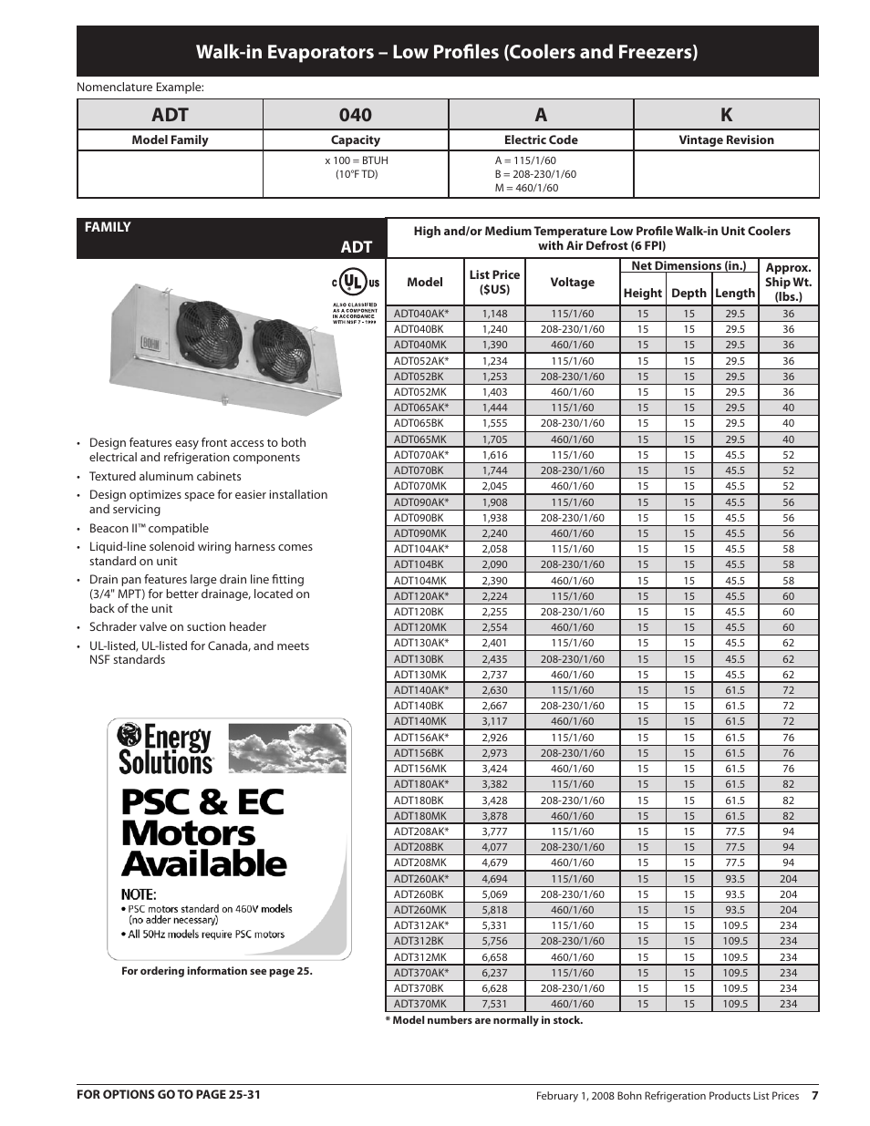 Adt 040 a k | Heatcraft Refrigeration Products BN-PL0208 User Manual | Page 7 / 76