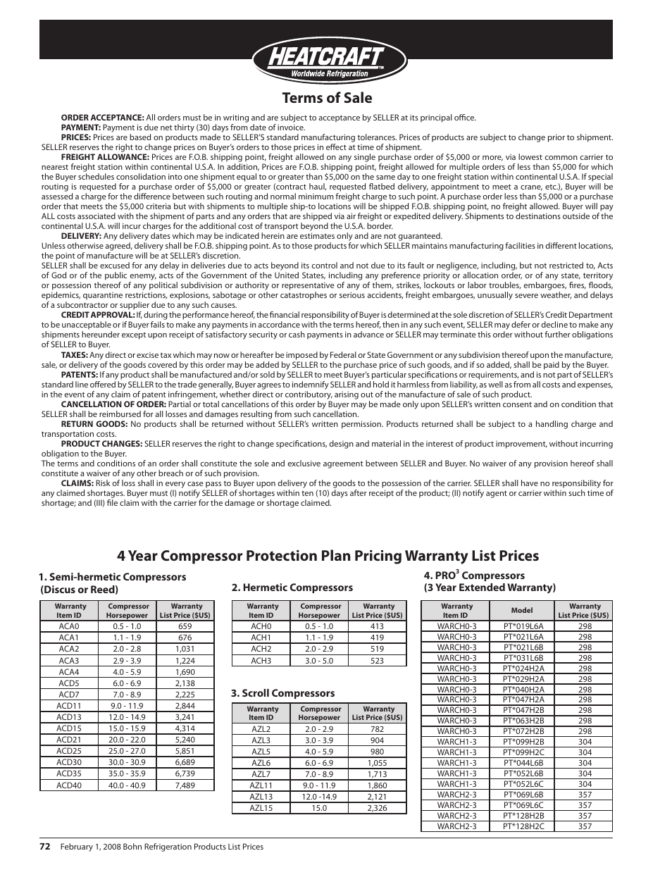 Terms of sale | Heatcraft Refrigeration Products BN-PL0208 User Manual | Page 72 / 76