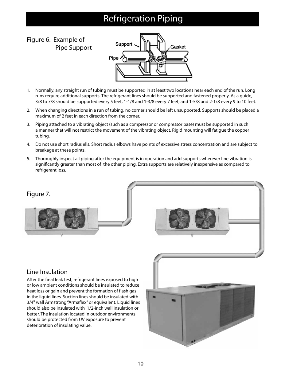 Refrigeration piping, Line insulation, Figure 6. example of pipe support figure 7 | Heatcraft Refrigeration Products FLEXPACK 25006801 User Manual | Page 10 / 24