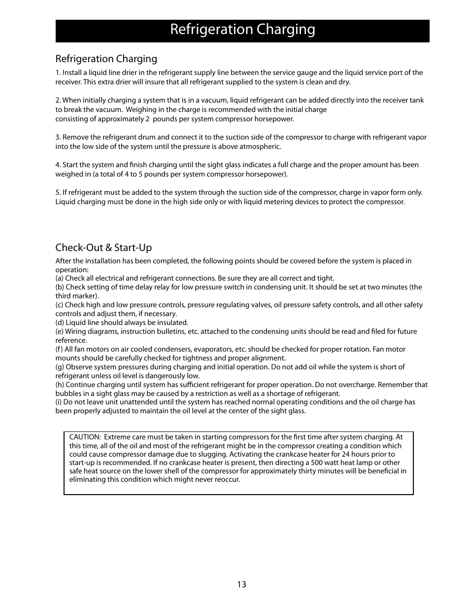 Refrigeration charging, Check-out & start-up | Heatcraft Refrigeration Products FLEXPACK 25006801 User Manual | Page 13 / 24