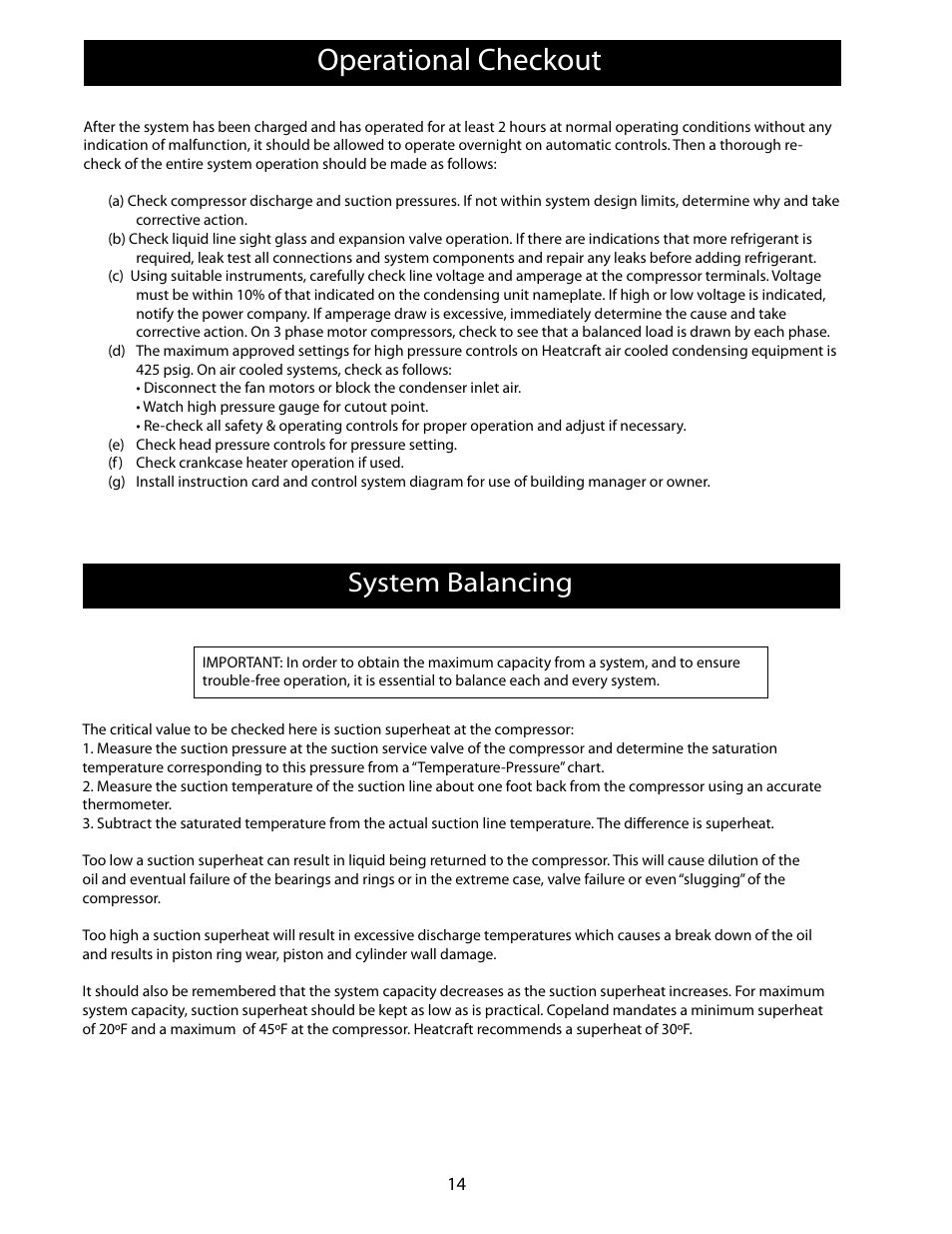 Operational checkout, System balancing | Heatcraft Refrigeration Products FLEXPACK 25006801 User Manual | Page 14 / 24