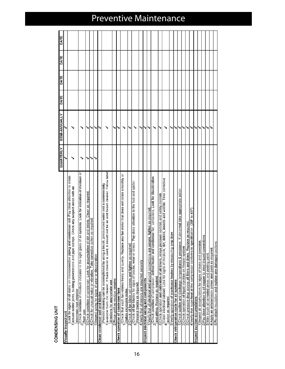 Preventive maintenance | Heatcraft Refrigeration Products FLEXPACK 25006801 User Manual | Page 16 / 24
