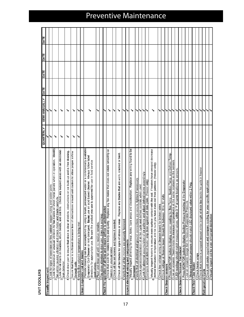 Preventive maintenance | Heatcraft Refrigeration Products FLEXPACK 25006801 User Manual | Page 17 / 24