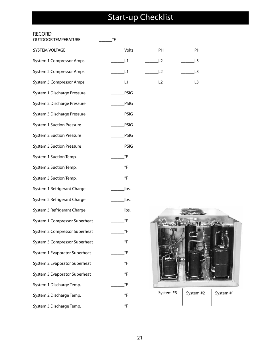 Start-up checklist | Heatcraft Refrigeration Products FLEXPACK 25006801 User Manual | Page 21 / 24