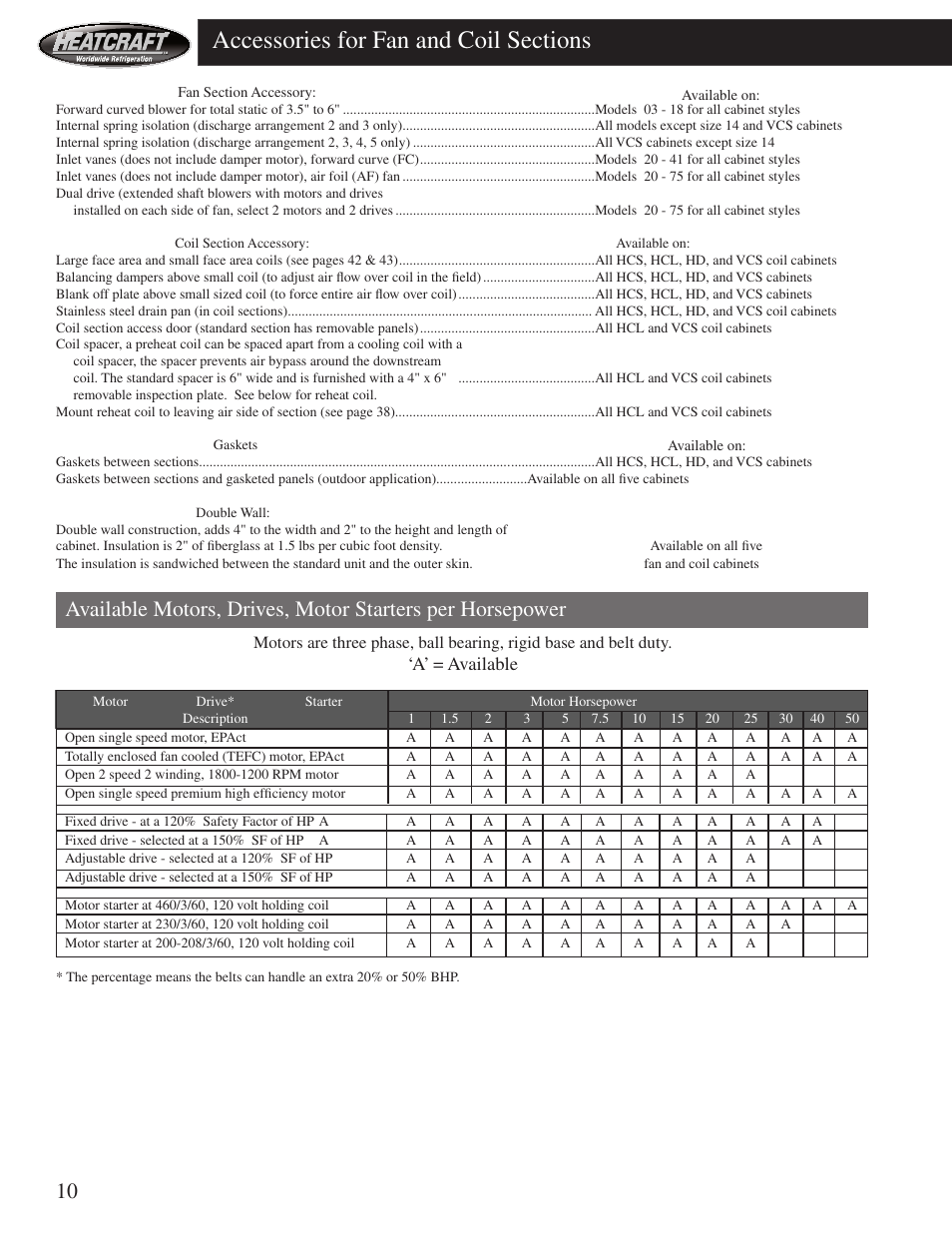 A’ = available | Heatcraft Refrigeration Products HCS User Manual | Page 10 / 44