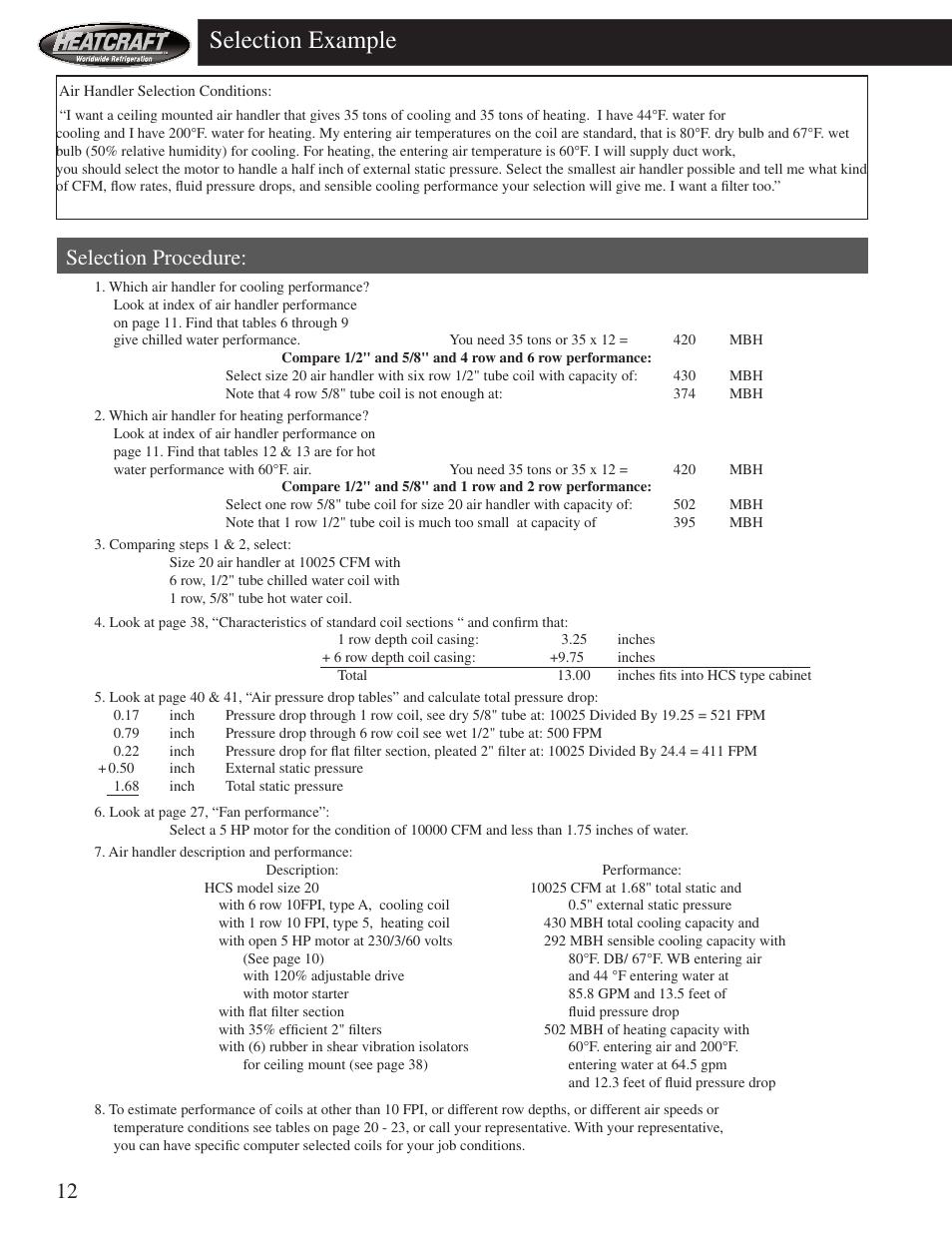 Selection example, Selection procedure: 12 | Heatcraft Refrigeration Products HCS User Manual | Page 12 / 44