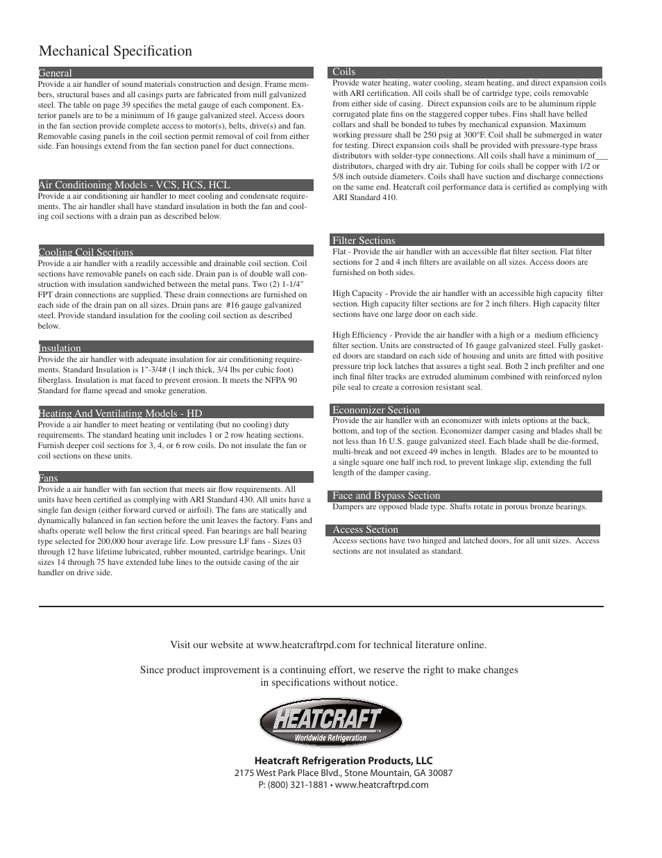 Mechanical specification | Heatcraft Refrigeration Products HCS User Manual | Page 44 / 44