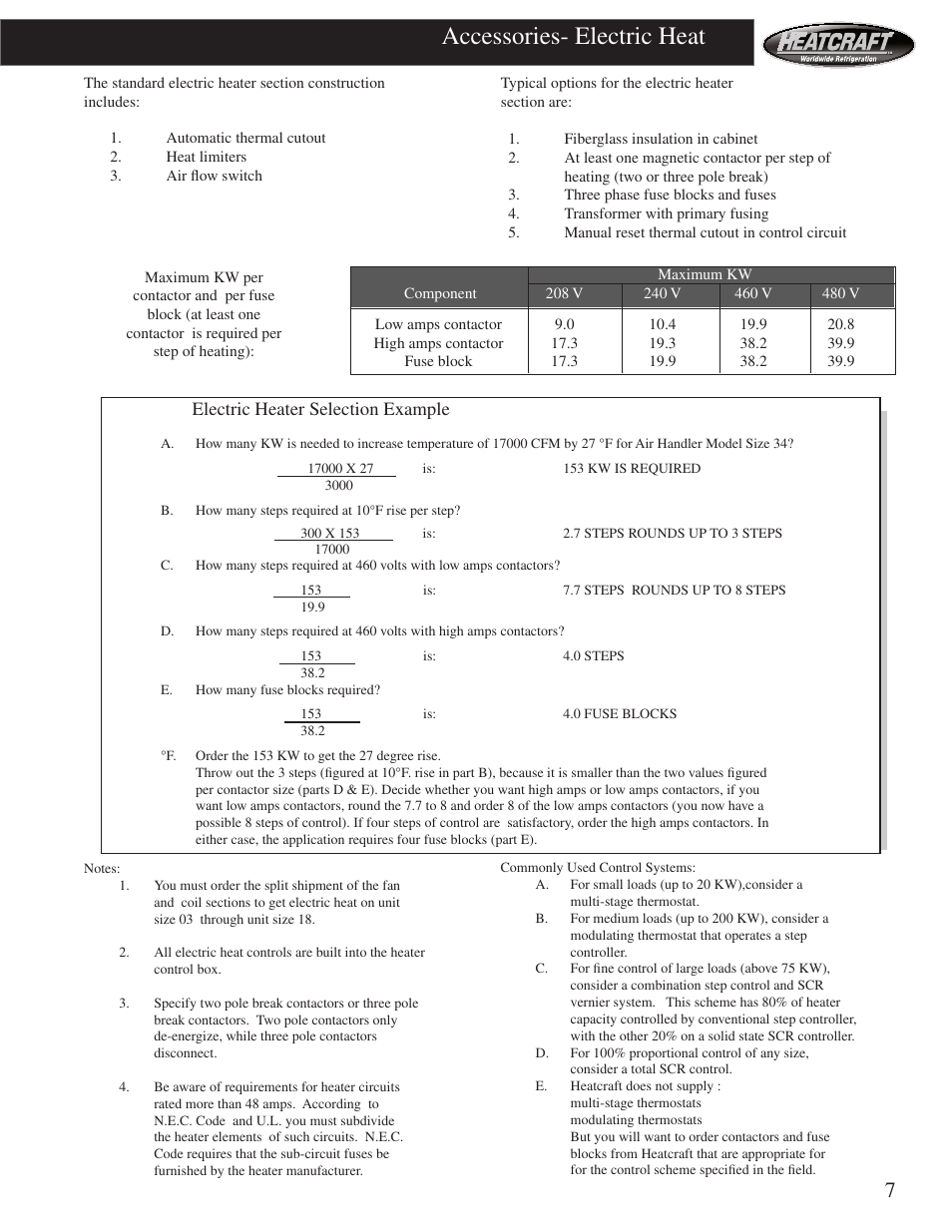 Accessories- electric heat | Heatcraft Refrigeration Products HCS User Manual | Page 7 / 44
