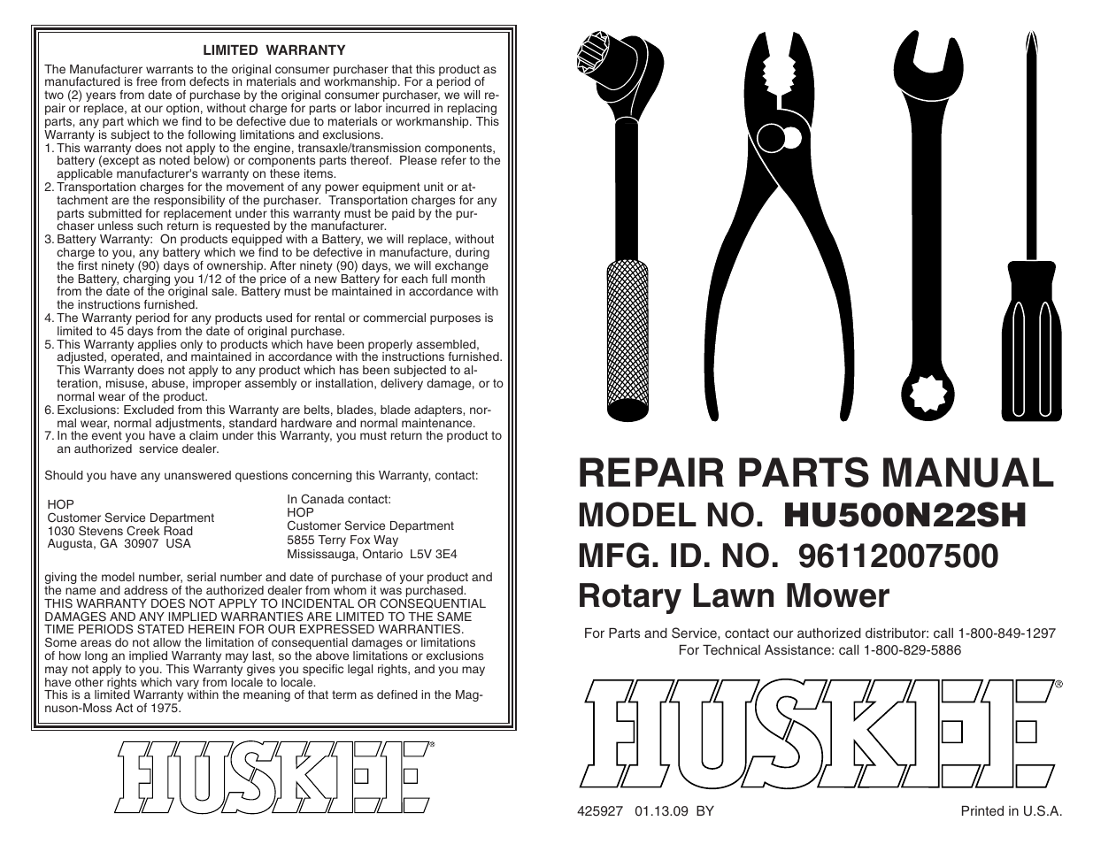 Huskee HU500N22SH User Manual | 4 pages