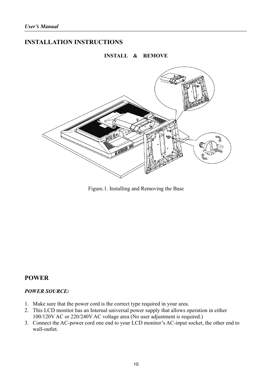 Installation instructions, Power | Hanns.G HP191 User Manual | Page 10 / 25