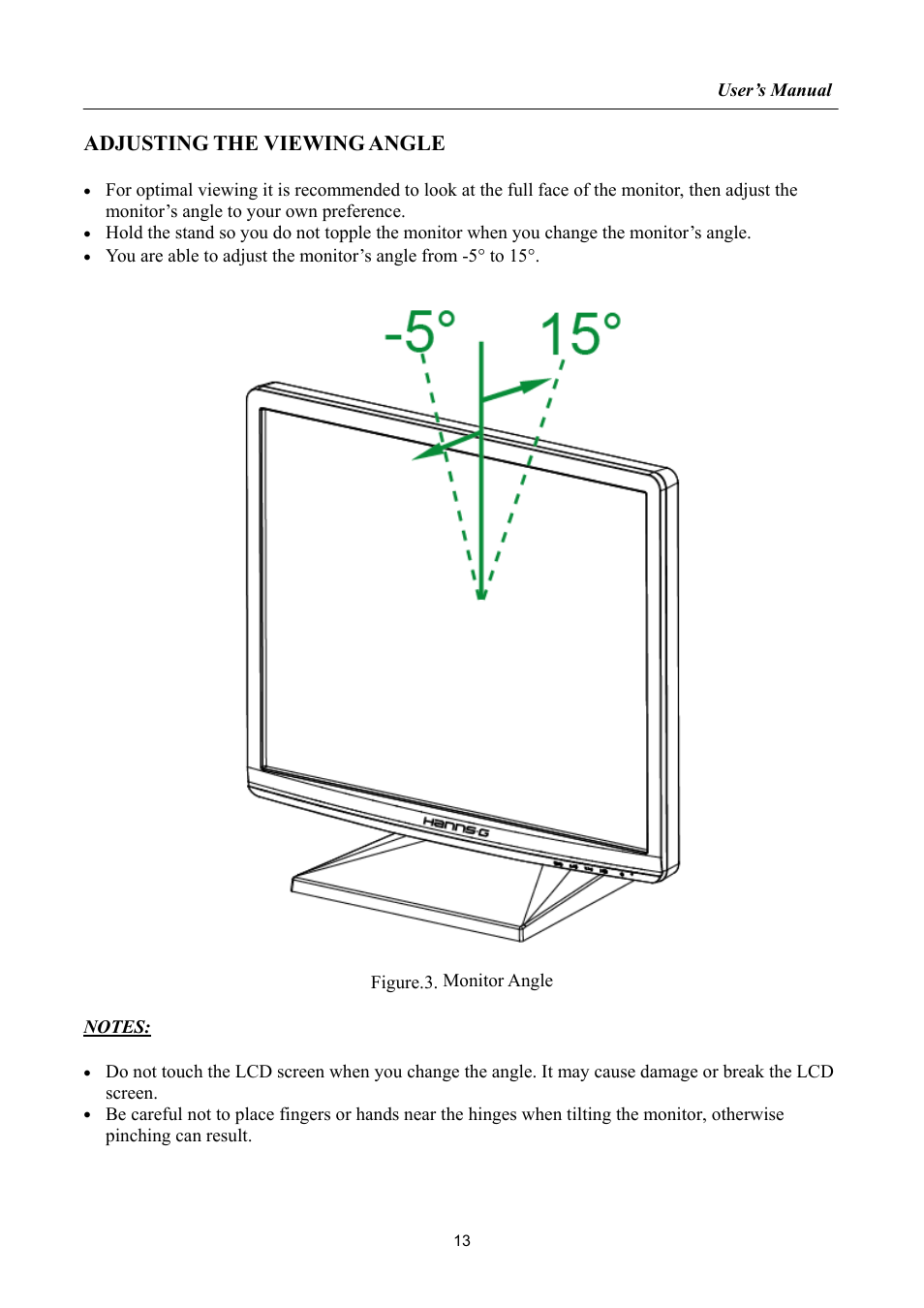 Adjusting the viewing angle | Hanns.G HP191 User Manual | Page 13 / 25