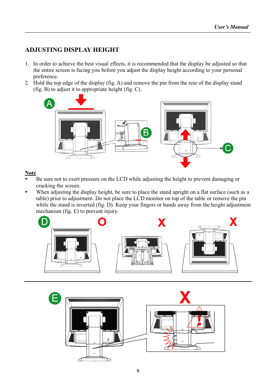 Adjusting display height | Hanns.G HP191 User Manual | Page 9 / 25