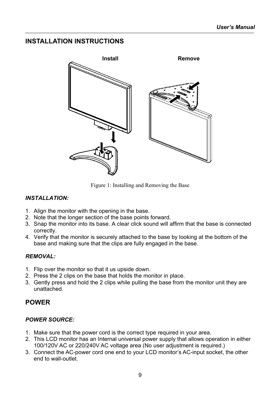 Installation instructions, Power | Hanns.G HW223 User Manual | Page 9 / 22