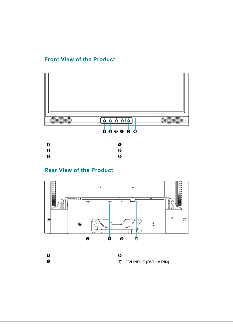 Front view of the product, Rear view of the product | Hanns.G JW199D User Manual | Page 11 / 18